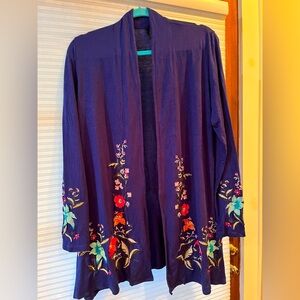 Beautiful royal blue embroidered open cardigan